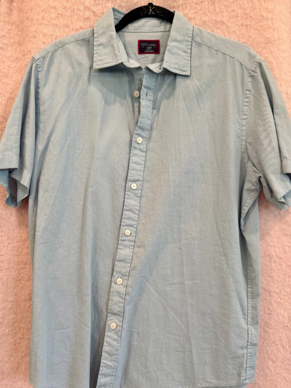 UNTUCKit, short sleeve button down, light blue, size LARGE